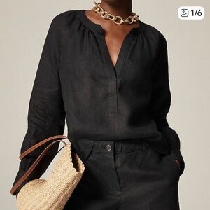 J. Crew Black Linen Cabana Top
